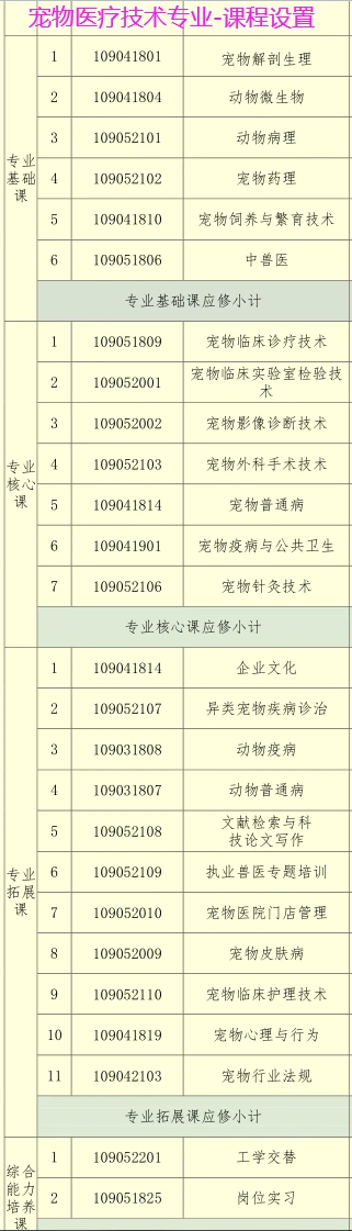 宠物医疗技术专业-课程设置